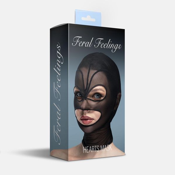 Маска сердце сетка с открытым ртом и глазами Feral Feelings - Hearts Mask Black/Black SO9322 фото
