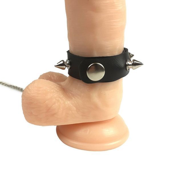 Кільце для пінису Penis Ring із шипами та повідцем, натуральна шкіра SO5152 фото
