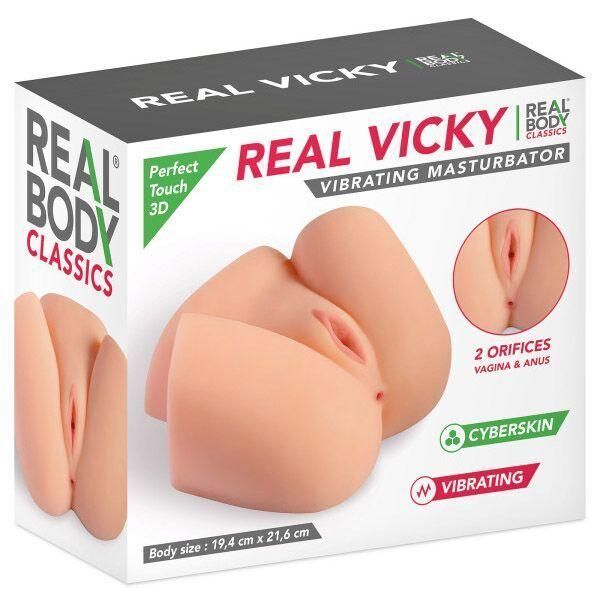 Мастурбатор-полуторс с вибрацией Real Body Real Vicky вагина и анус, 22х19 см. SO9952 фото