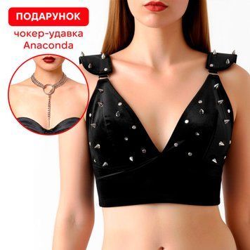 Ліф із шипами Art of Sex &mdash; Mistress, чорний з ефектом мокрого оксамиту, розміри S, M, L + подарунок SX3395 фото