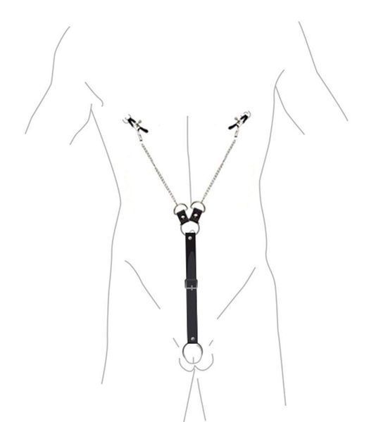 Затискачі для сосків із фіксацією на мошонці Nipple Clamps for Men SO5146 фото