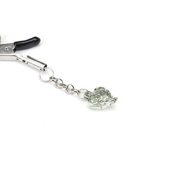Затискачі для сосків із сердечком Liebe Seele Glow-in-dark Nipple Clamps Green, світяться в темряві SX1682 фото