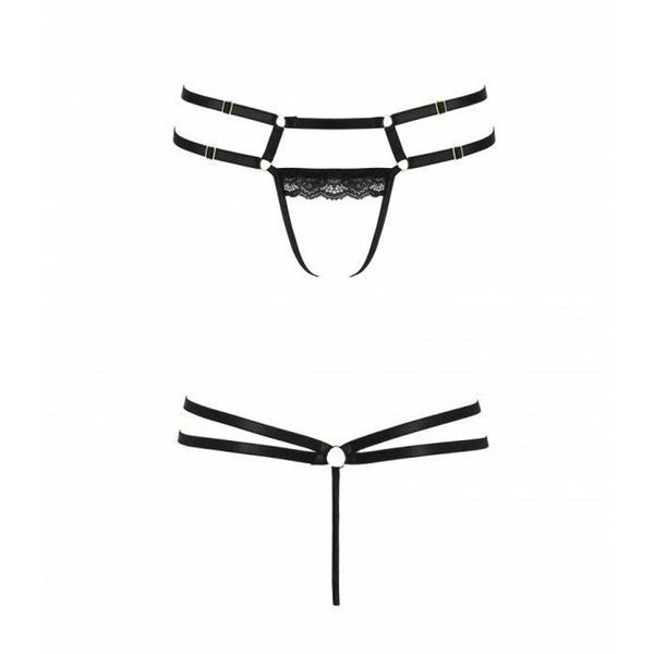 Трусики-стрінги зі стреп із мереживом LORRY THONG black Passion Exclusive, S/M, L/XL, XXL/XXXL PS27605 фото