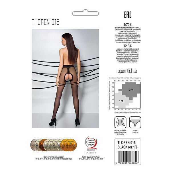 Колготки с открытым доступом, контрастная двойная резинка TIOPEN 015 black, (20 den), 1/2, 3/4 SO5827 фото