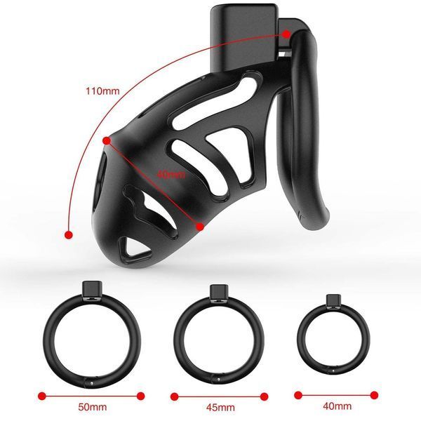 Клетка для пениса LOCKINK SEVANDA Naja-Cobra Chastity Cage Satin Black, 3 кольца разных размеров SX0872 фото