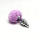 Металлическая анальная пробка Кроличий хвостик Alive Fluffy Twist Plug L Purple, 9х4 см. SO6310 фото 2