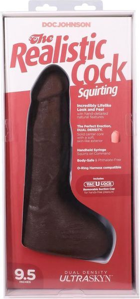 Фалоімітатор з еякуляцією Doc Johnson The Realistic Cock ULTRASKYN &mdash; Squirting 9,5 Inch Chocolate, 21,6х5,1 см. SX4470 фото