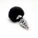Металлическая анальная пробка Кроличий хвостик Alive Fluffy Twist Plug L Black, 9х4 см. SO6311 фото 1
