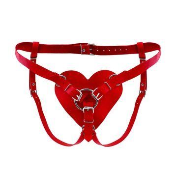 Трусики для страпону "Серце" із натуральної шкіри Feral Feelings - Hearts Strap-on Belt Red, кільце 5 см. SO9419 фото