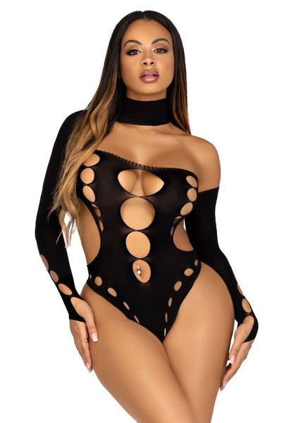 Безшовне боді Leg Avenue Seamless thong back bodysuit black, One Size SO9097 фото