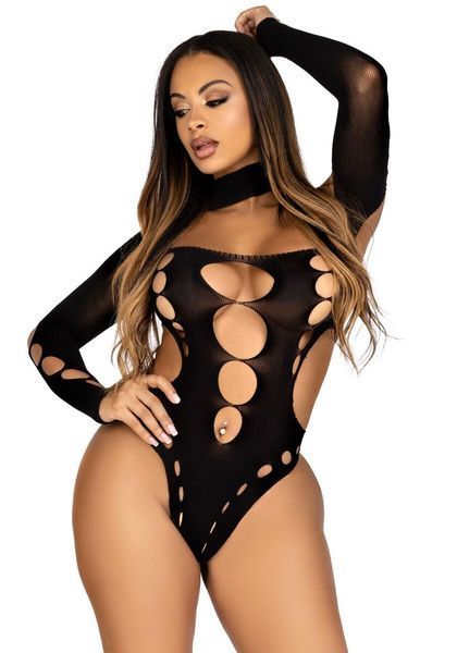 Безшовне боді Leg Avenue Seamless thong back bodysuit black, One Size SO9097 фото