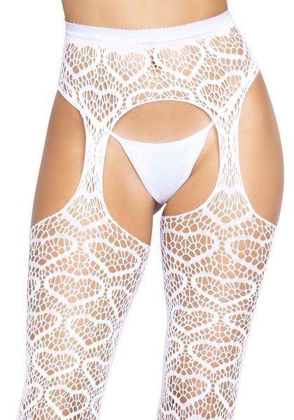 Ажурні колготки із серцем Leg Avenue Heart White, one size, імітація панчох SO7910 фото