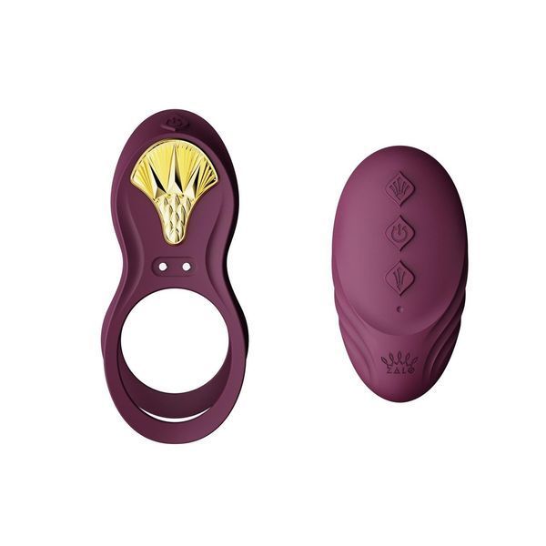 Смарт-эрекционное кольцо двойное с вводимой частью и пультом ДУ Zalo BAYEK Velvet Purple SO6645 фото