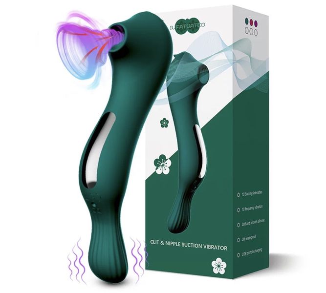 Вібратор та вакуумний кліторальний стимулятор 2-в-1 infatuated clit nipple suction vibrator, 15 см. 300001 фото