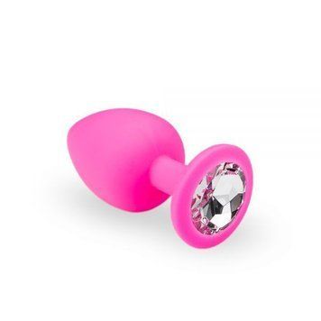Силіконова анальна пробка із кристалом Pink Silicone Diamond, розмір М, 8,2х3,5 см. 300040 фото