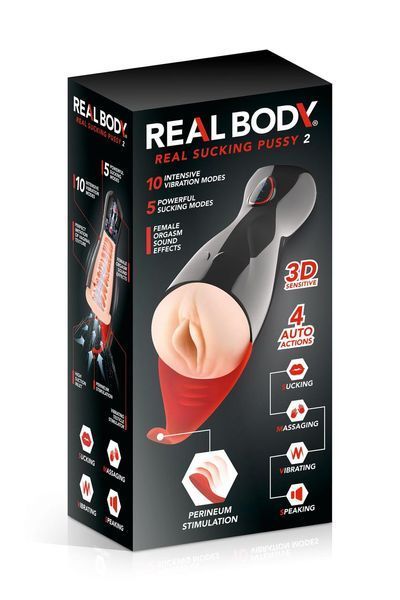 Премиум мастурбатор с вибрацией, всасыванием и звуками Real Body - Real Sucking Pussy 2, 24,5х8,5 см. SO8692 фото