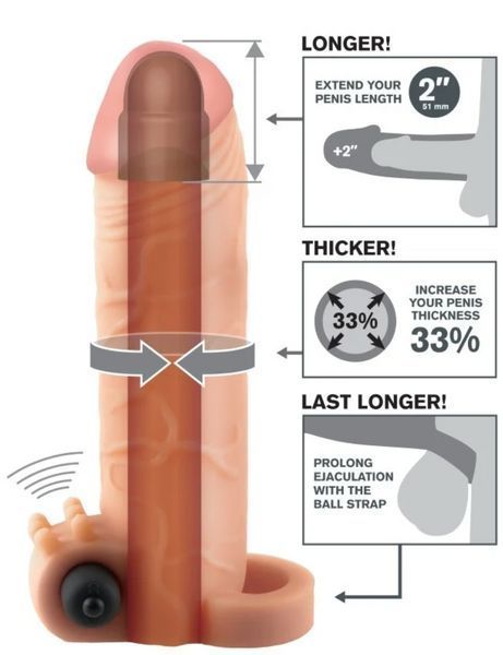 Насадка на пеніс із вібрацією Fantasy X-tensions Vibrating Real Feel 2" Extension від Pipedream, 16х4,6 см. 470116 фото