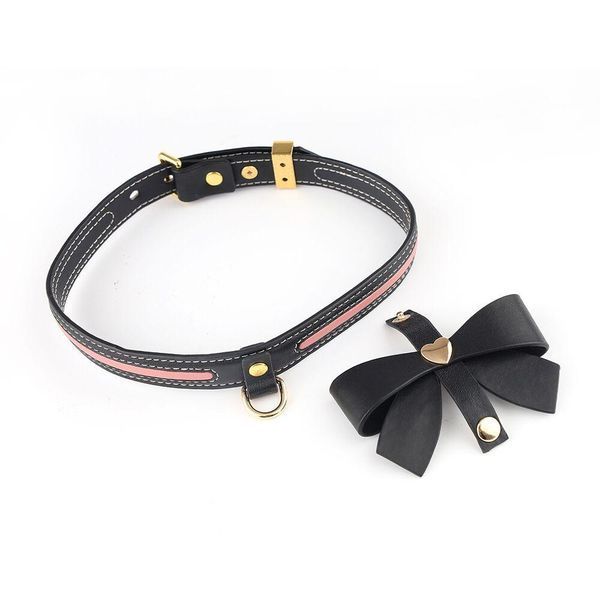 Ошейник с поводком LOCKINK SEVANDA Love Heart Butterfly Leather Collar Set - Black SX0863 фото